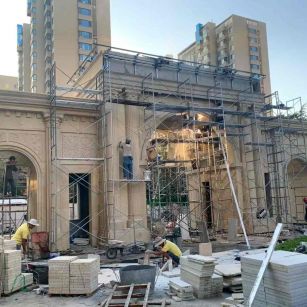 白银 黄金麻荔枝面花岗岩小区门楼外墙干挂