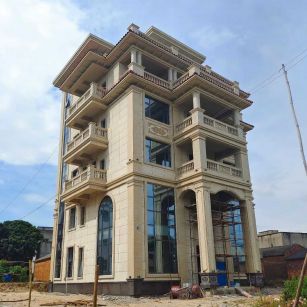 白银 黄金麻花岗岩石材别墅外墙干挂搭配（雕花栏杆花瓶柱门楼罗马柱）