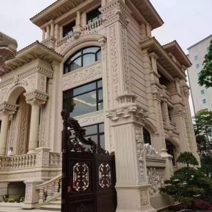 白银 黄金麻花岗岩别墅外墙干挂效果展示