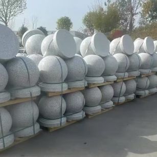 白银 白麻花岗岩石材圆球，石球，挡车球，隔离球，景观石球，风水球等