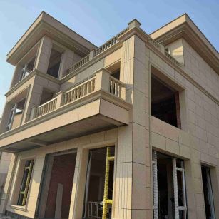 白银 黄金麻花岗岩石材荔枝面外墙干挂效果展示