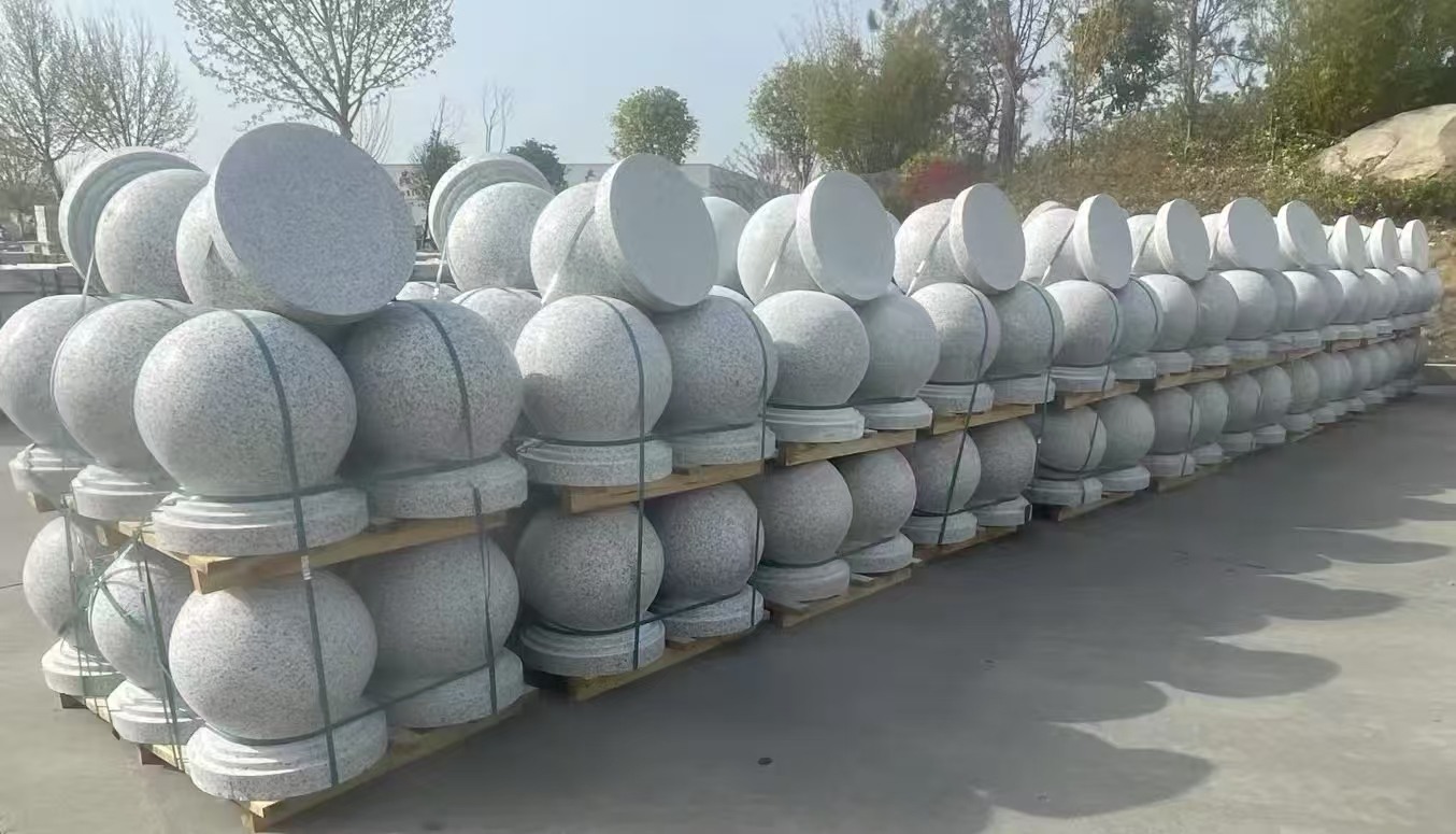 白银 白麻花岗岩石材圆球，石球，挡车球，隔离球，景观石球，风水球等