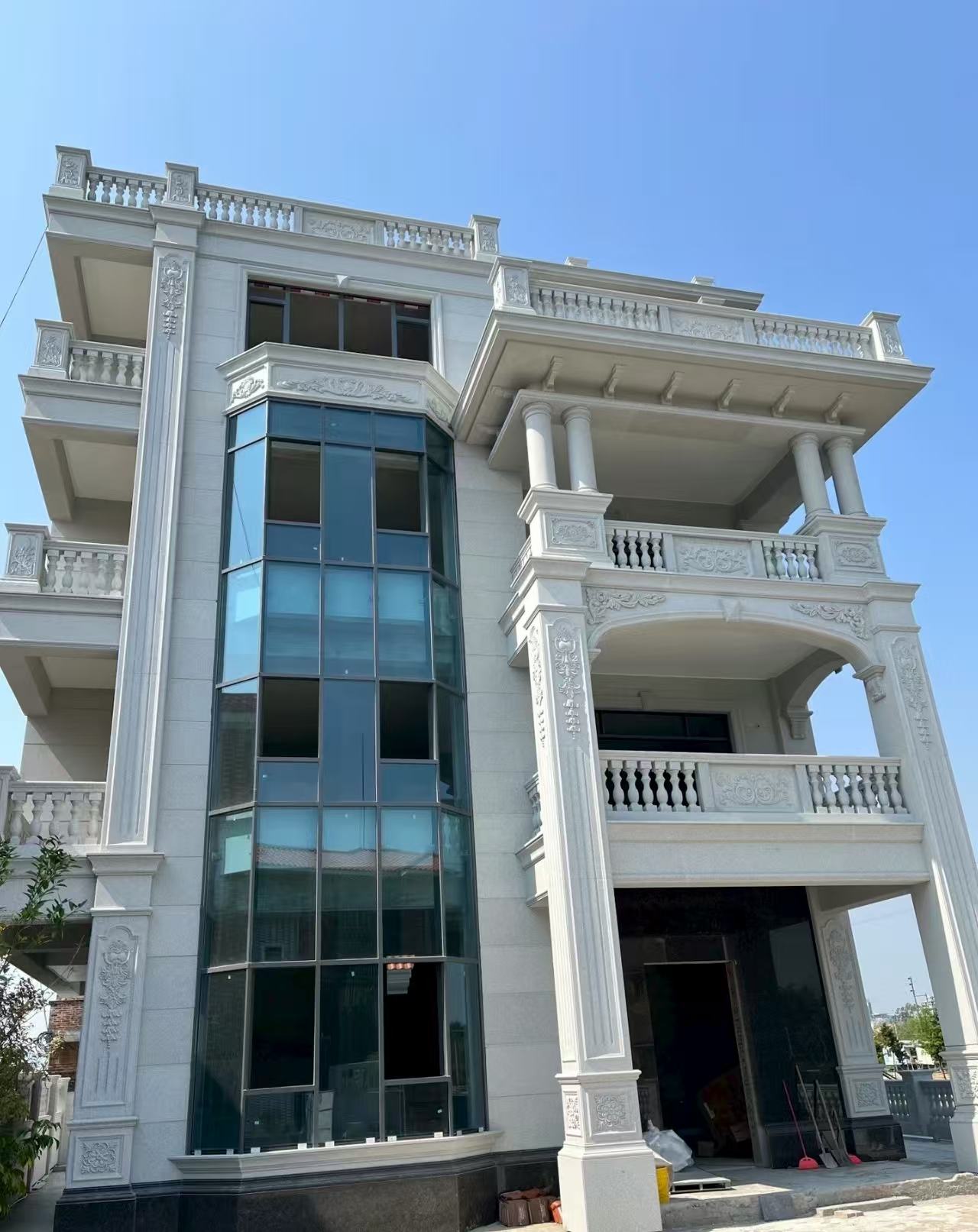 白银 白麻花岗岩别墅外墙干挂效果展示