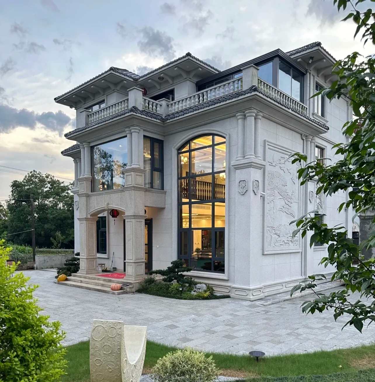 白银 白麻花岗岩私人别墅干挂石材豪华定制