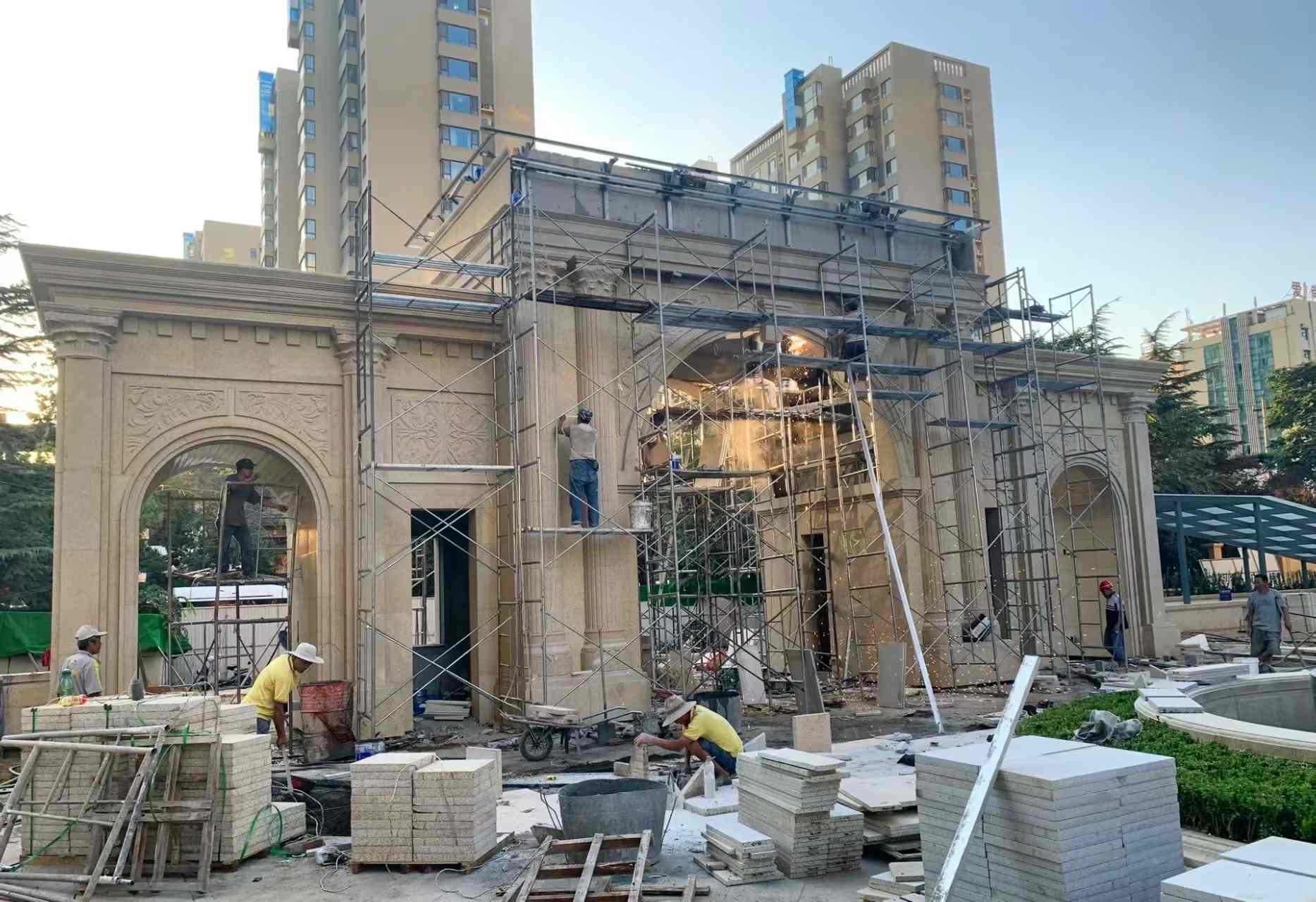 白银 黄金麻荔枝面花岗岩小区门楼外墙干挂