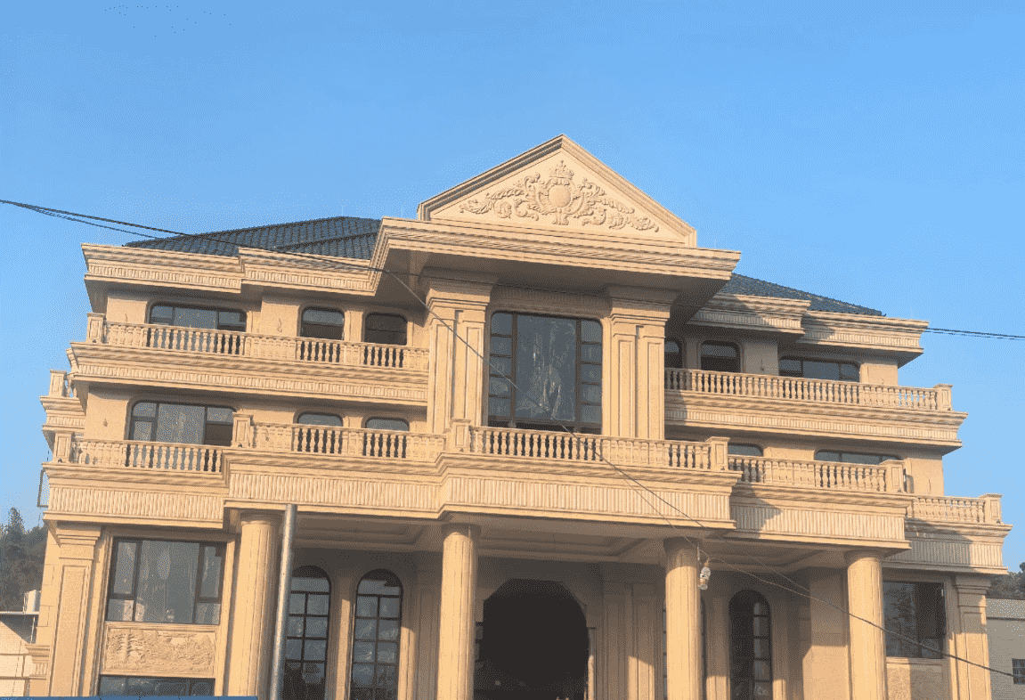 白银黄金麻别墅外墙干挂石材效果示例